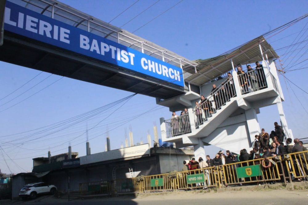 Members of Lierie Baptist Church, Kohima after the inauguration of Foot Over Bridge which connects the church across the National Highway on January 11. (Morung Photo)